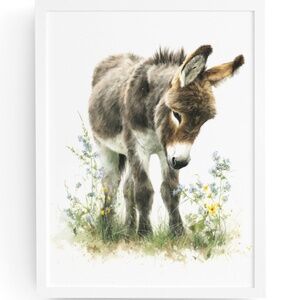 Watercolor Donkey Wall Art Print, Unframed - Charming Farmhouse Decor